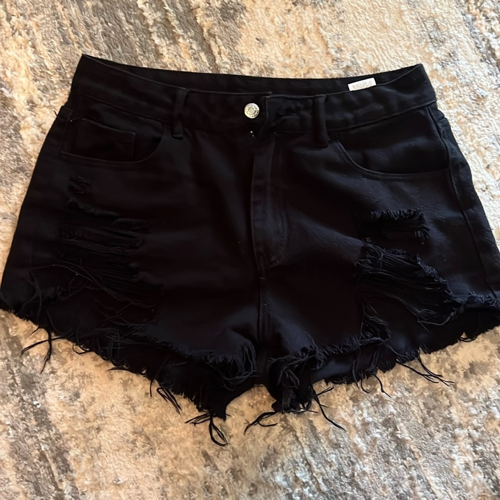 SHEIN Black Distressed raw edge Jean Shorts